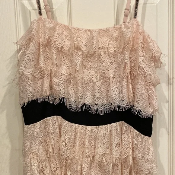 Beautiful Pink Layered Lace Mini DressBlack. Adjustable straps w/Beading detail - Picture 5 of 13